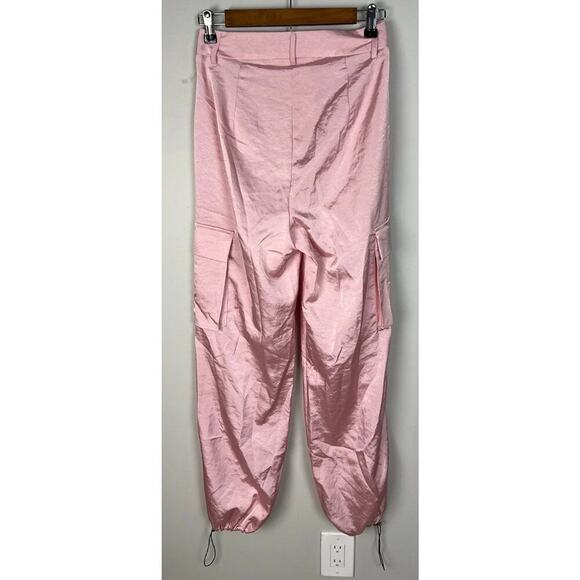 superdown Pink Satin Cargo Pants Size XS Drawstring Hem Pockets Streetwear Women - Picture 2 of 6